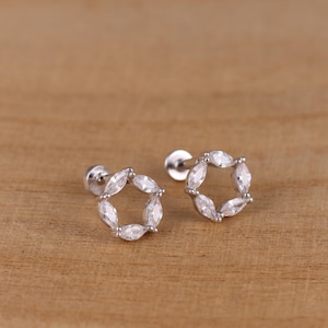 925 Sterling Silver Open Circle 9mm CZ Cartilage Upper Ear Stud Earrings a Pair or Single Gift Boxed