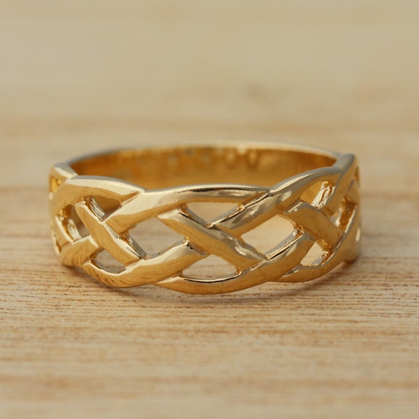 Yellow Gold Plated on Solid 925 Sterling Silver Band/Thumb Ring Celtic Knot Band Ring Gift Boxed