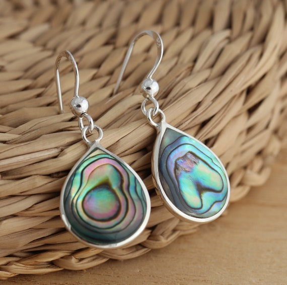 Orecchini pendenti a goccia in argento sterling 925 massiccio con conchiglia di abalone, in confezione regalo - Italia