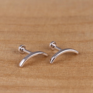 925 Sterling Silver Plain Curved Bar Cartilage Upper Ear Stud Earrings a Pair or Single Gift Boxed