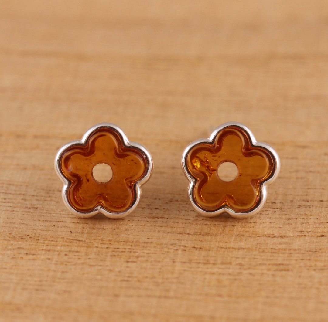 Boucles d'oreilles Fleurs Ambre et Argent 925 Ref. 42360