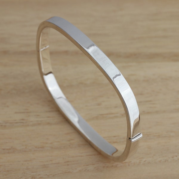 Solid 925 Sterling Silver Square Bangle Bracelet 5mm Wide Hinged UK Hallmarked Gift Boxed