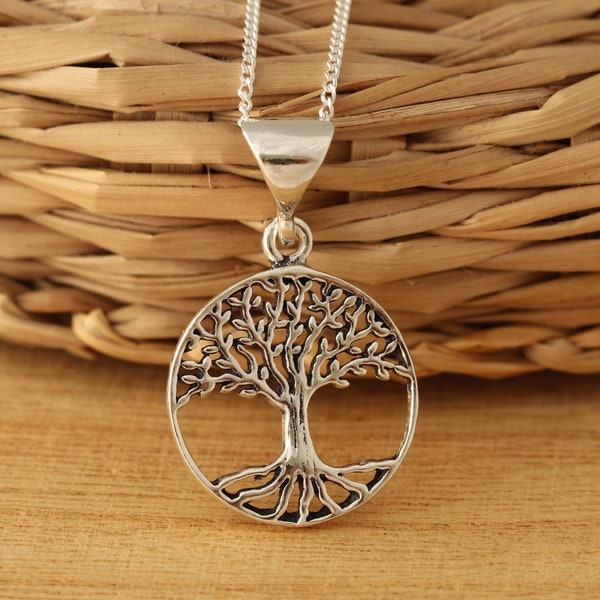 Solid 925 Sterling Silver Tree of Life Pendant Necklace Chain Jewellery Gift Boxed