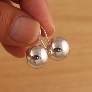 925 Sterling Silver Plain 14mm Ball BIG Dangle Drop Earrings Gift Boxed
