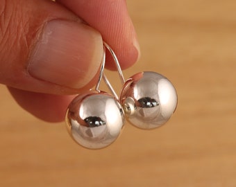 925 Sterling Silver Plain 14mm Ball BIG Dangle Drop Earrings Gift Boxed