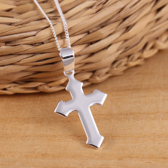 Collana Vintage In Argento Sterling Con Croce Floreale - Catena Italiana, Ciondolo Crocifisso, Gioielleria Raffinata Unisex, In Scatola - Italia