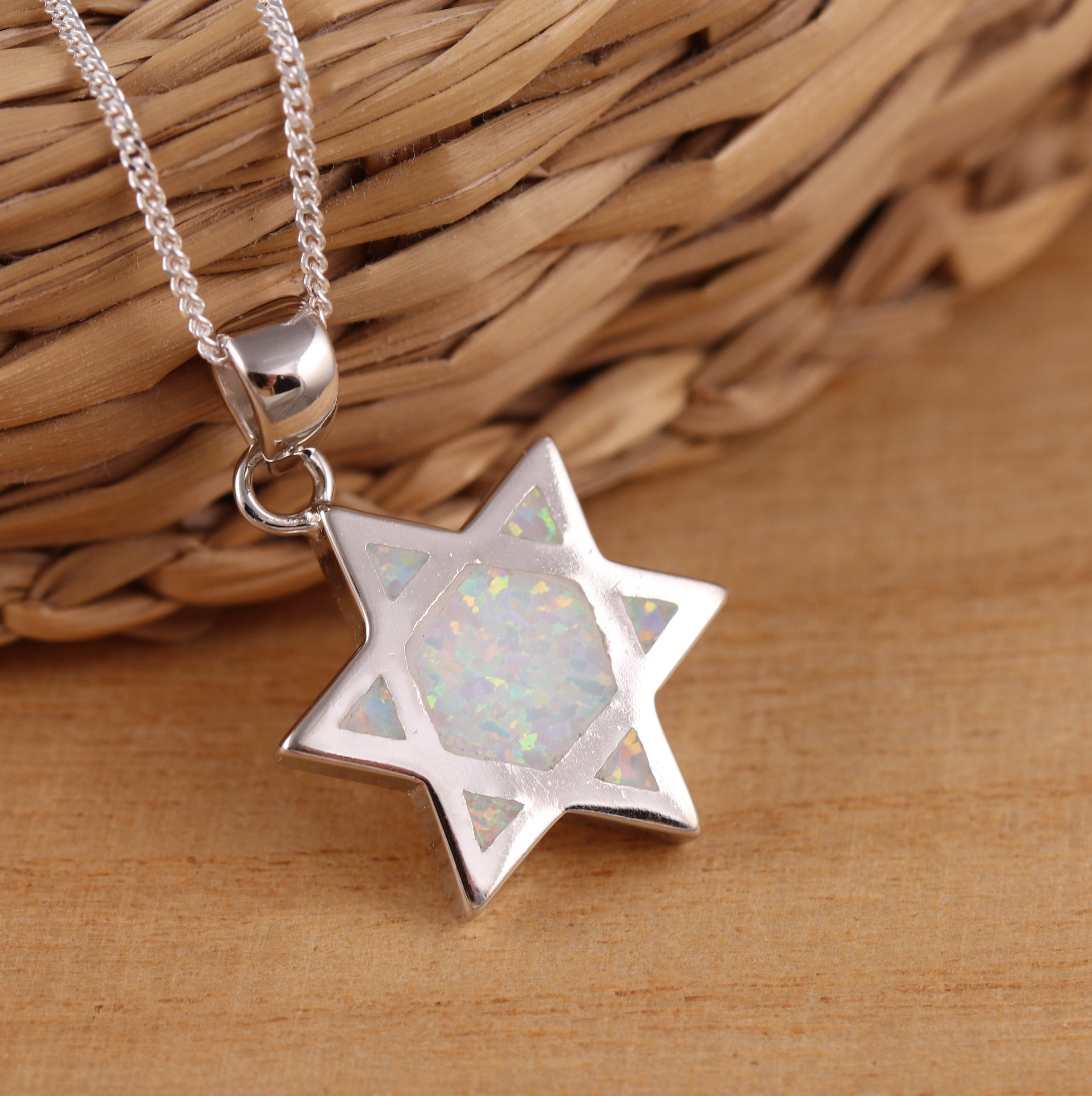Gioiello Stella Di David Laboratorio Ciondolo A Stella Di David Con Opale Blu Fuoco – Argento Placcato, Senza Nichel, Perfetto Per Regali Collana Opale - Foto 4