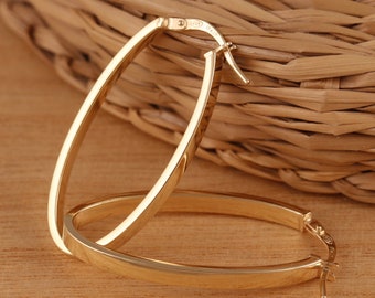 Yellow Gold Plated on Solid 925 Sterling Silver Stylish Plain Oval U Shaped Huggie Hoop Earrings Boxed