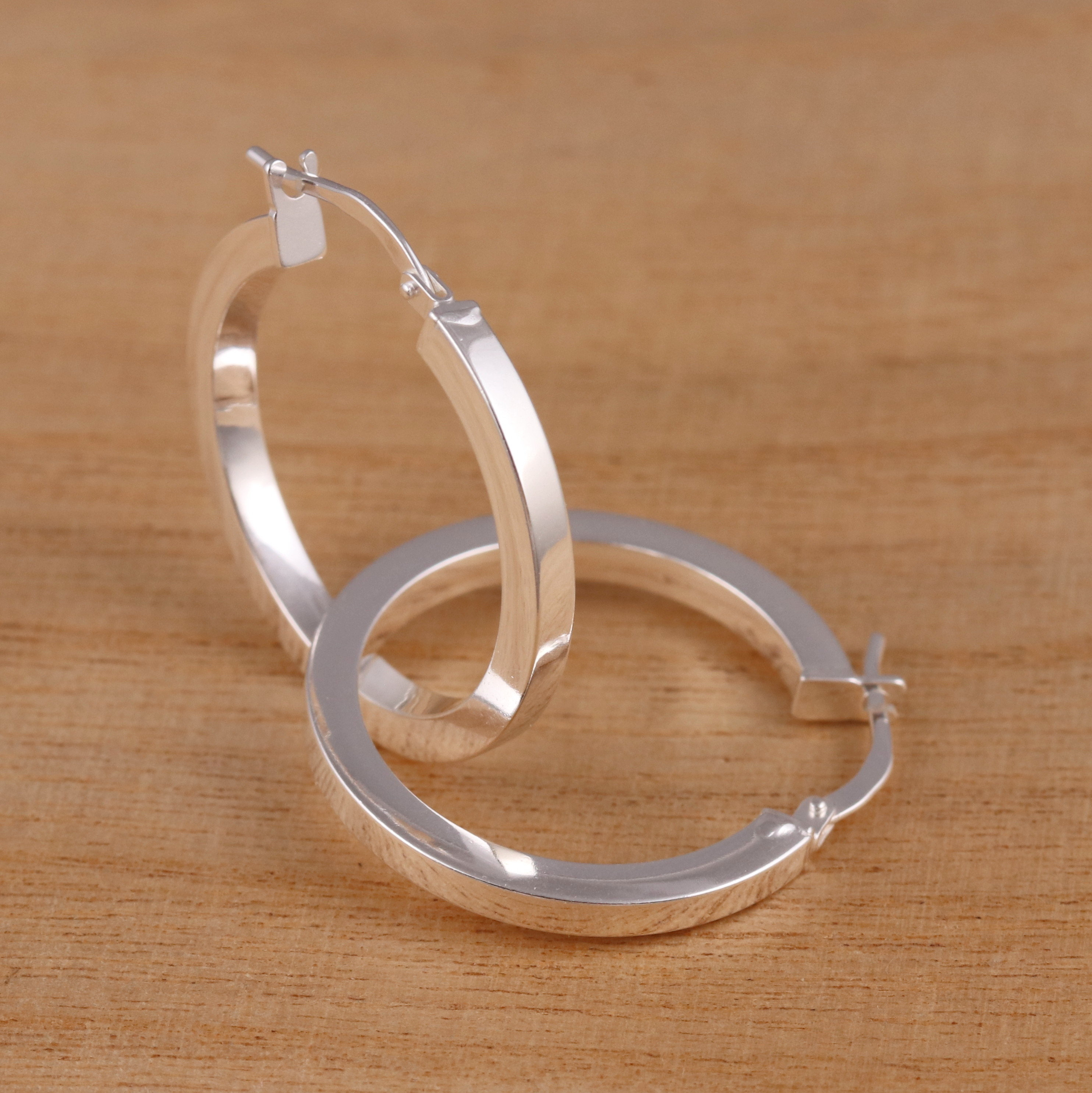 Solid 925 Sterling Silver Plain Huggie Hoop Earrings 25mm Diameter Gift Boxed