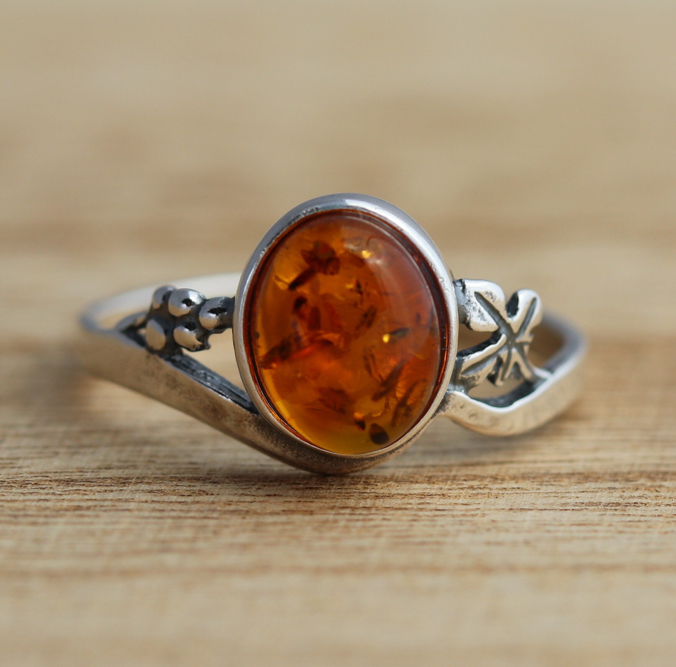 Anello In Argento Sterling Con Ambra Baltica Cognac 2,85ct - Foto 2