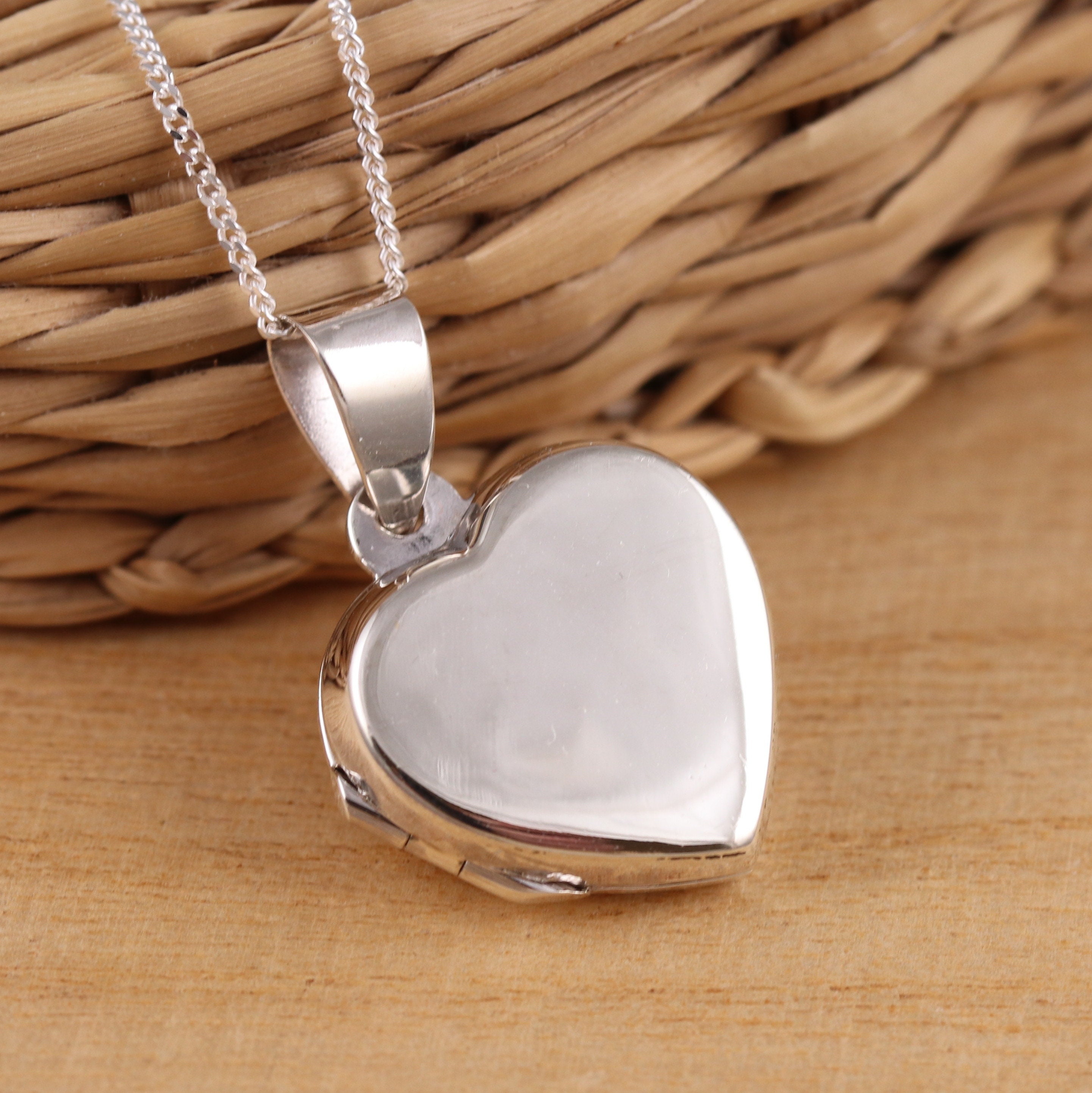 Solid 925 Sterling Silver Plain Flat Heart Photo Locket