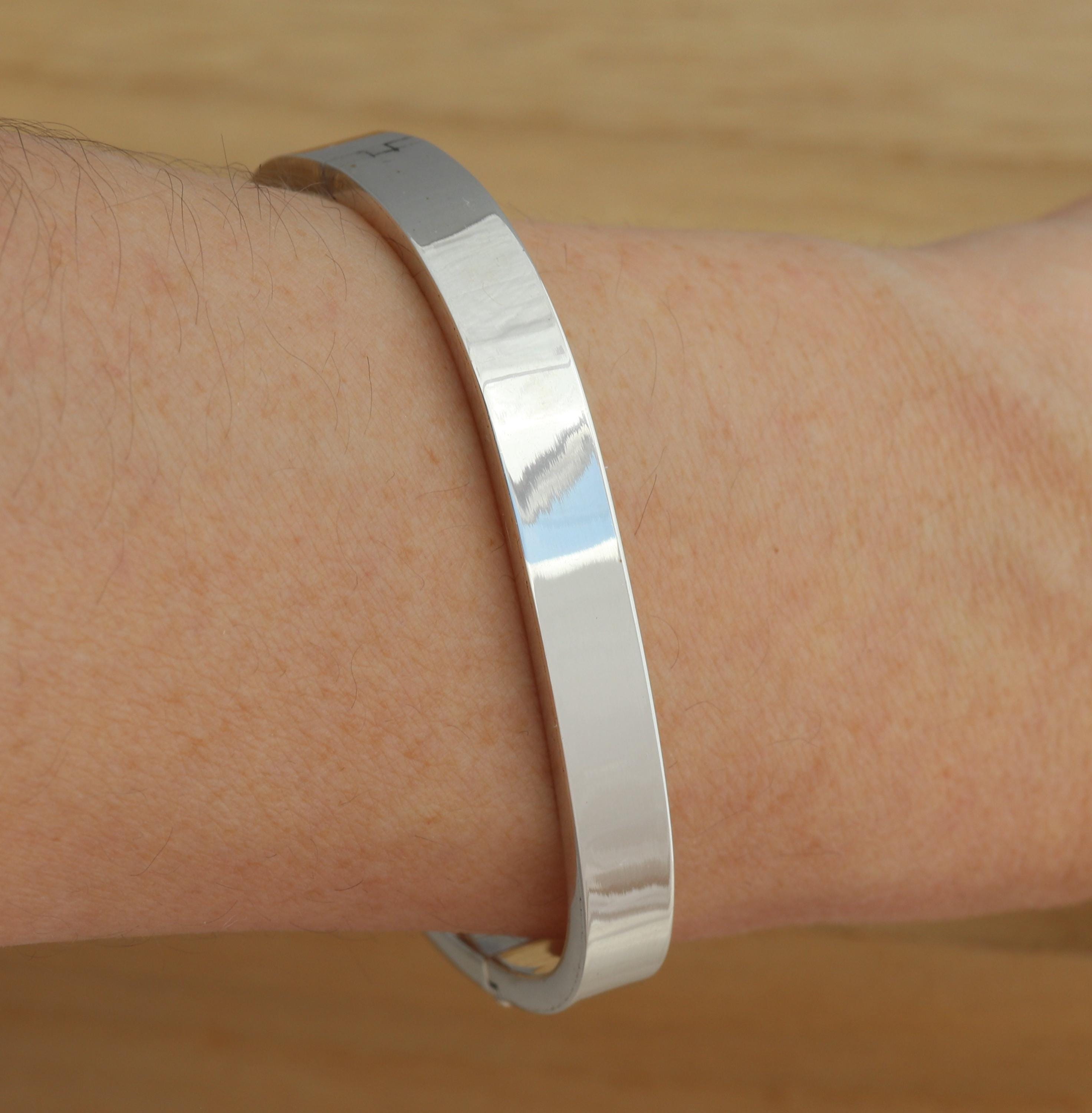 Solid 925 Sterling Silver Square Bangle Bracelet Plain 7mm Heavy
