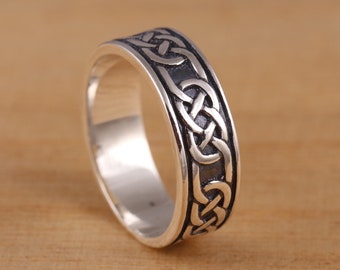 Solid 925 Sterling Silver Celtic Trinity Knot Band Ring - Oxidized Finish, M To Z+ Sizes