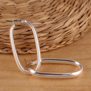 Solid 925 Sterling Silver Large Plain Oval U Shaped Huggie Hoop Earrings Gift Boxed