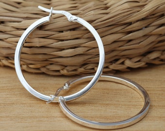 Solid 925 Sterling Silver Plain Hoop Earrings 34mm Square-Tube Classic Hoop Gift Boxed