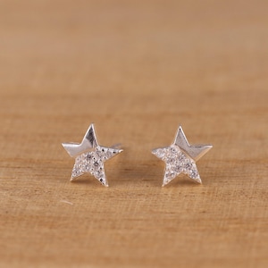 May include: A pair of silver star-shaped earrings with clear cubic zirconia stones.