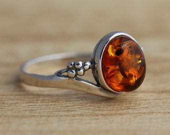 Cognac Baltic Amber 925 Sterling Silver Ring Genuine Amber Ring Various Sizes Gift Boxed