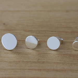 Solid 925 Sterling Silver Round Circle Stud Earrings Flat Circle 6mm 8mm 10mm Diameter Gift Boxed