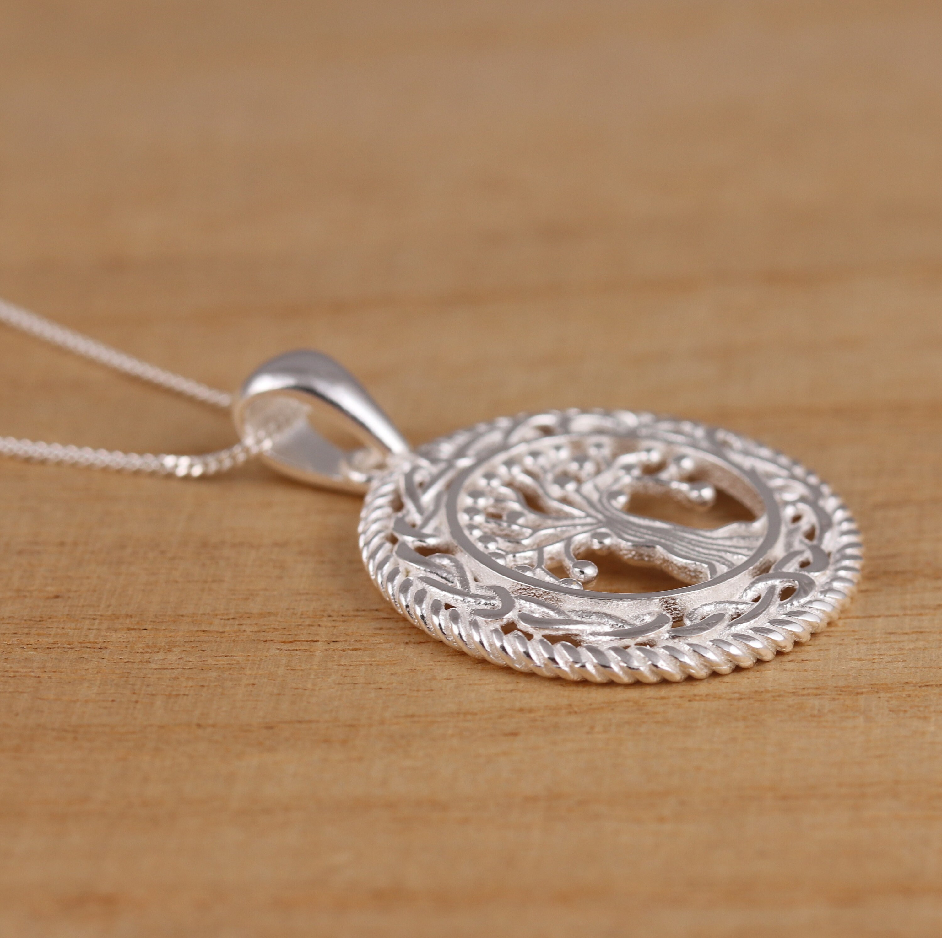 Solid 925 Sterling Silver Tree of Life Pendant Necklace Curb Chain Gift ...