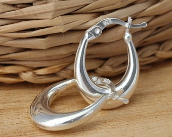 925 Sterling Silver Creole Hoop Earrings 13mm x 18mm Hoops Earrings Gift Boxed