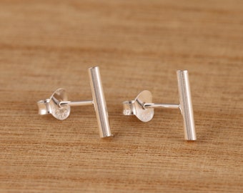 Solid 925 Sterling Silver Round Bar Stud Earrings Gift Boxed