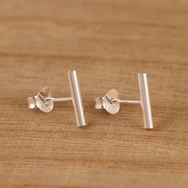 Solid 925 Sterling Silver Round Bar Stud Earrings Gift Boxed