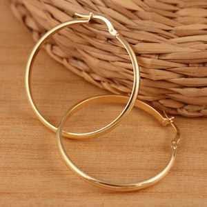 Yellow Gold Plated on Solid 925 Sterling Silver Plain Classic Huggie Hoop Earrings 34mm Diameter Gift Boxed
