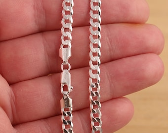 Solid 925 Sterling Silver 5mm Curb Chain Necklace - UK Hallmarked