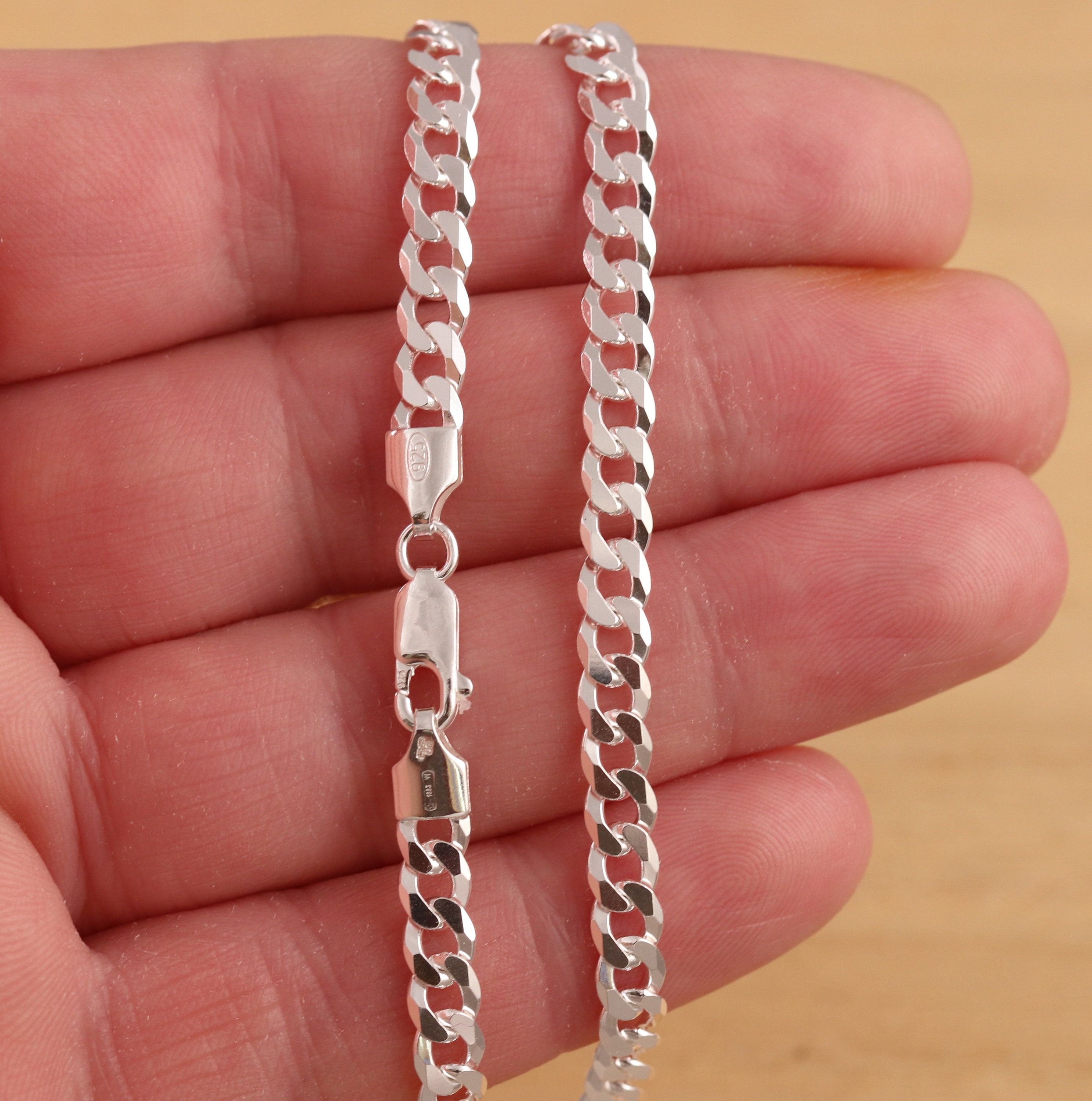 Solid 925 Sterling Silver 5mm Curb Chain Necklace - UK Hallmarked