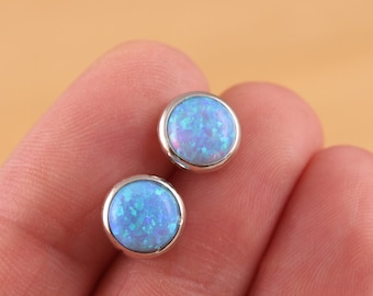 AIMAOMI Opal Stud Earrings For Women – Light Blue Dainty Studs, Anniversary/Birthday Jewelry Gift - View #6