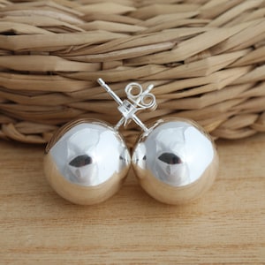 Solid 925 Sterling Silver 15mm Ball Stud Earrings BIG Plain Ball Stud Gift Boxed
