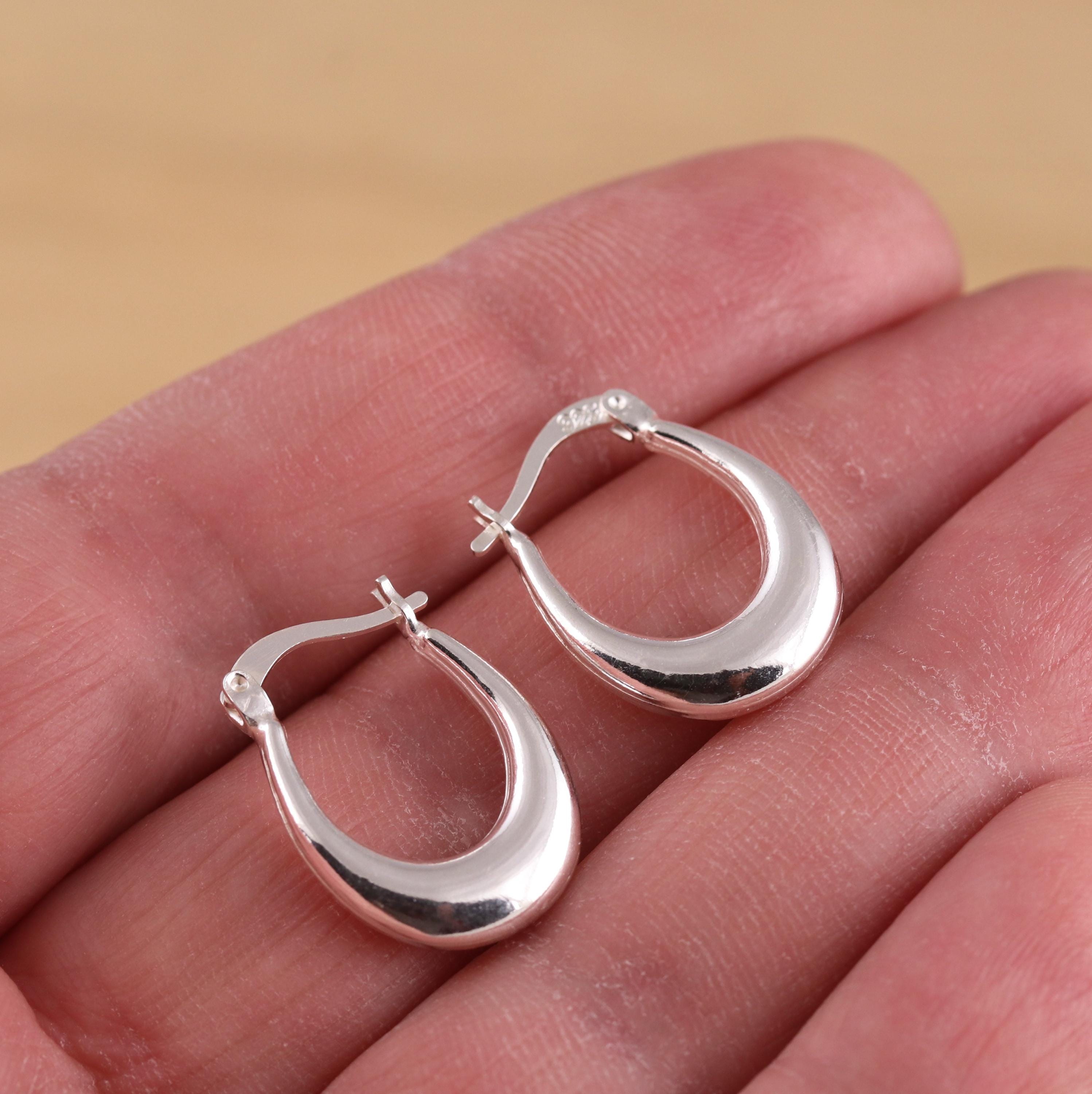 925 Sterling Silver Creole U Shaped Hoop Earrings 22mm X 16mm Gift
