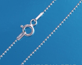 925 Sterling Silver 1mm Bead Ball Chain Necklace Various Length