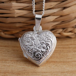 Collier pendentif médaillon photo coeur en argent sterling massif 925, boîte cadeau