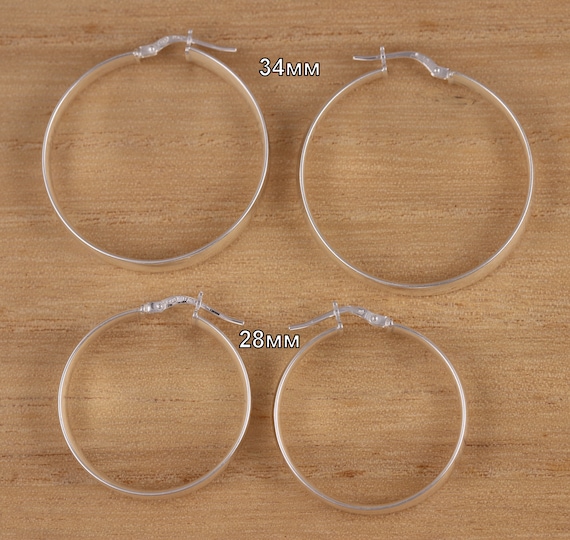 925スターリングシルバー プレーンハギーフープイヤリング 幅5mm 直径