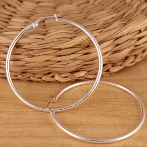 Solid 925 Sterling Silver Plain Hoop Earrings 54mm Large Classic Hoop Gift Boxed