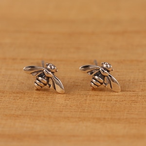 Honey Bumble Bee Stud Earrings Antiqued Sterling Silver Honey Bumble Bee Stud Earrings Antiqued Sterling Silver