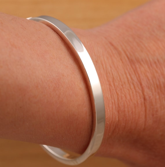 Solid 925 Sterling Silver Circle Shape Bangle Bracelet 5mm