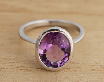 Natural Amethyst Solid 925 Sterling Silver Solitaire Ring Various Sizes Gift Boxed