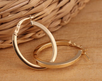 Yellow Gold Plated on Solid 925 Sterling Silver Plain Oval Hoop V- Shaped Huggie Hoop Earrings Gift Boxed