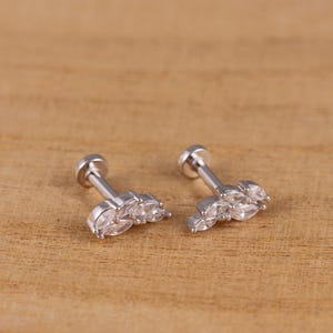 925 Sterling Silver Marquise CZ Cartilage Stud Earrings Upper Ear Studs a Pair of Earrings Gift Boxed