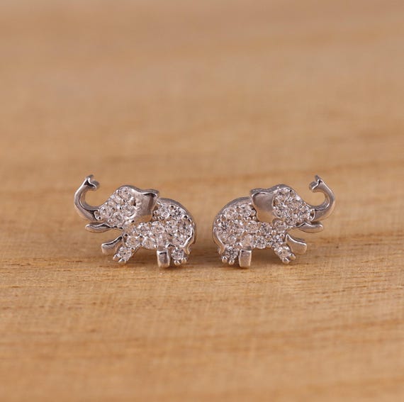 Argento Sterling Elefante Orecchini con Zirconia Cubica