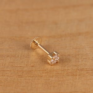 Echt 9 kt geelgoud 2 mm solitaire CZ kraakbeen bovenoor schroef achterkant enkele oorbel geschenkdoos - echt 9 kt goud