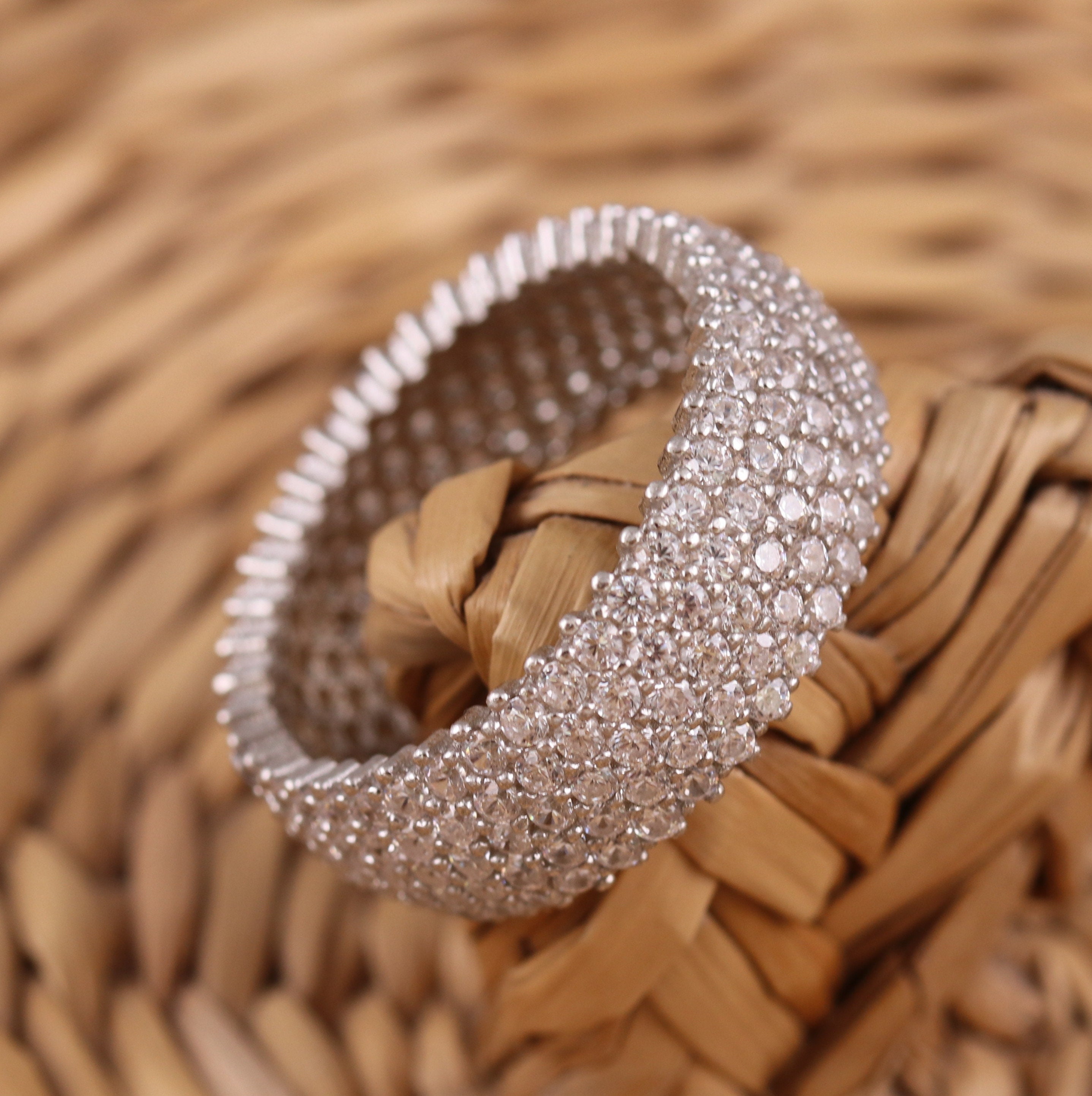 925 Sterling Silver Full Eternity Cubic Zirconia Band Ring 8mm Wide ...