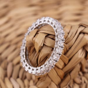 Solid 925 Sterling Silver Full Eternity Engagement Stacking CZ Band Ring Wedding I-T Sizes Gift Boxed