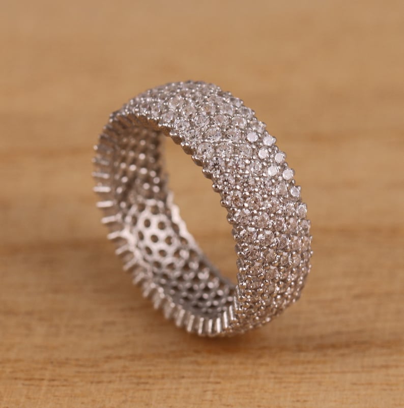 925 Sterling Silver Full Eternity Cubic Zirconia Band Ring 8mm Wide ...