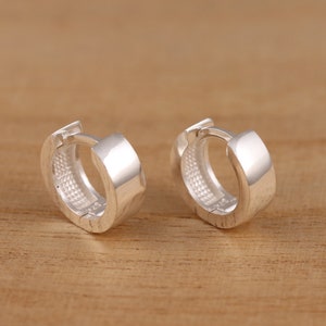 Solid 925 Sterling Silver Small Huggie Hoop Earrings Men's Ladies 12mm  Diameter Gift Boxed