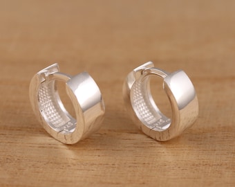 Solid 925 Sterling Silver Small Huggie Hoop Earrings Men's Ladies 12mm  Diameter Gift Boxed