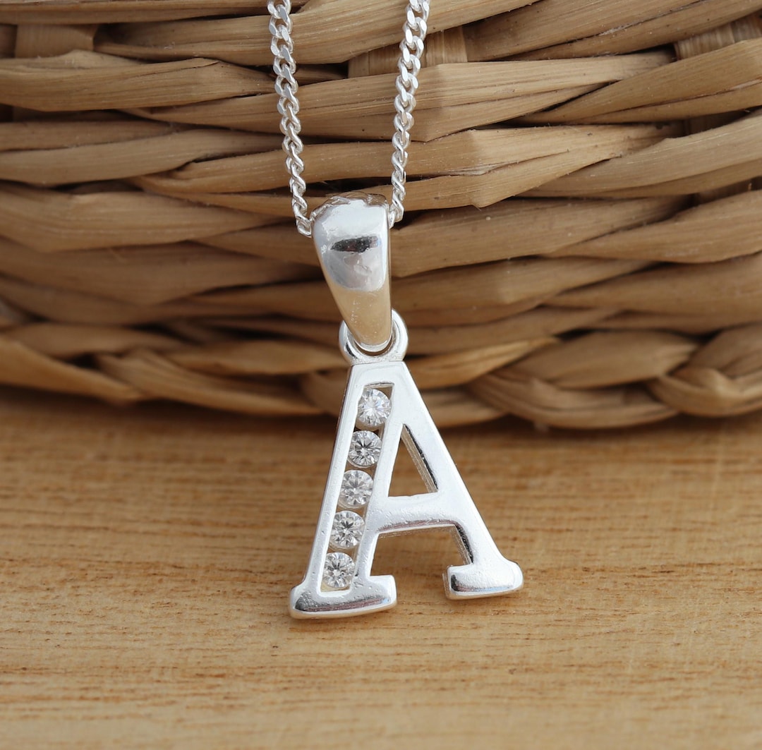 925 Sterling Silver CZ Letter Initial A-Z Alphabet Pendant Charm