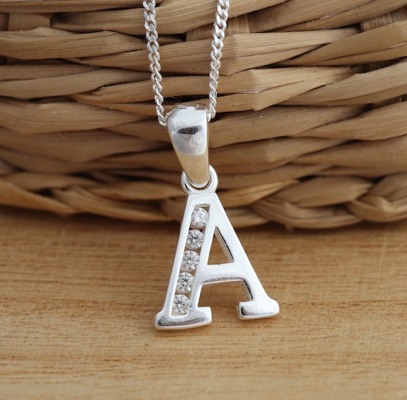 Cz Iniziale Lettera A Ciondolo .925 Argento Sterling Massiccio - Foto 11